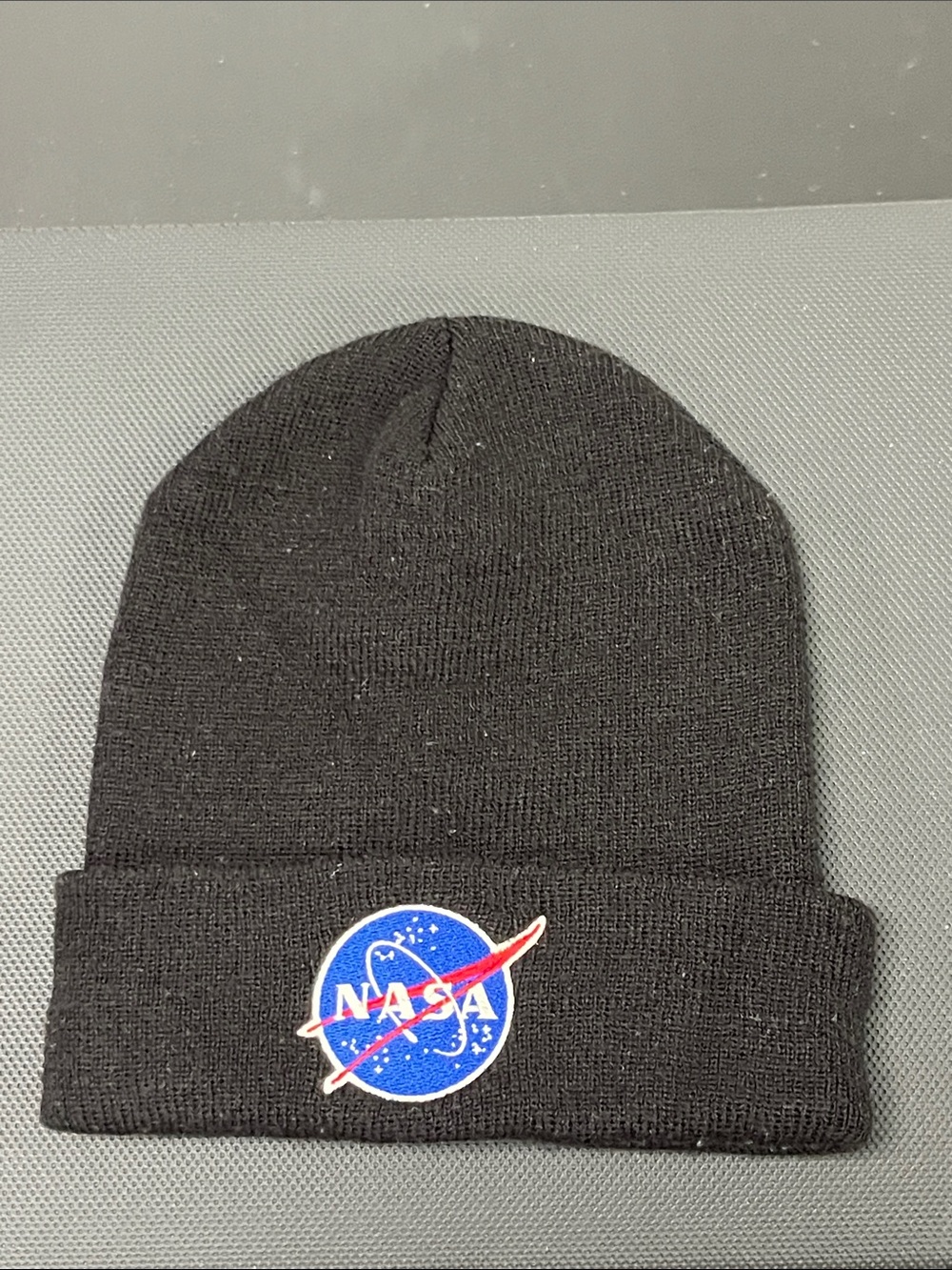 Men’s NASA Patch Black Knit Beanie Hat